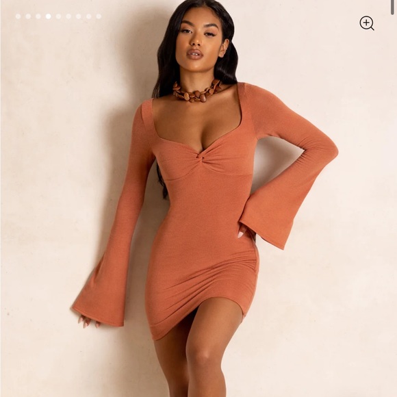 Oh Polly Wildest Dreams Flare Sleeve Mini Dress in Rust Size 4 - Picture 1 of 2